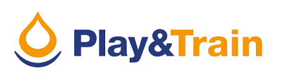 Logo de Play and Train color naranja y azul