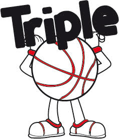 Logo de la entidad con una pelota de baloncesto con brazos y piernas llevando a la palabra Triple